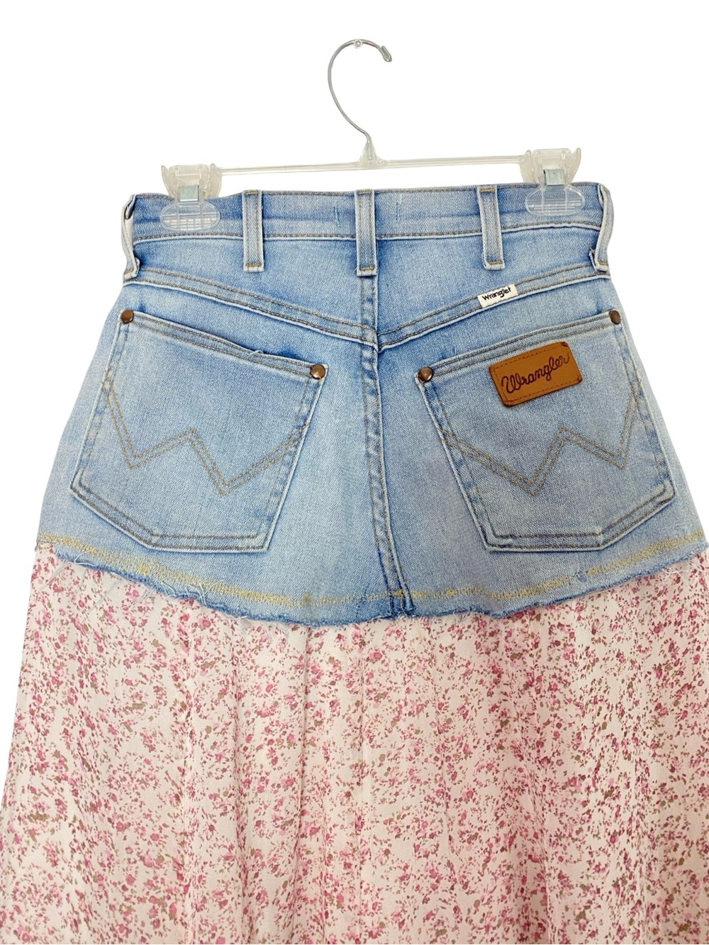 Wrangler Denim Jean Skirt Womens Size XS Handmade Upcycled OOAK Floral Waist 26 - Picture 3 of 13